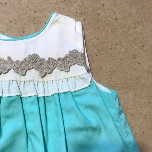 Turquoise Girl embroidered Dress.Beige & Turquoise - Picture 3 of 4